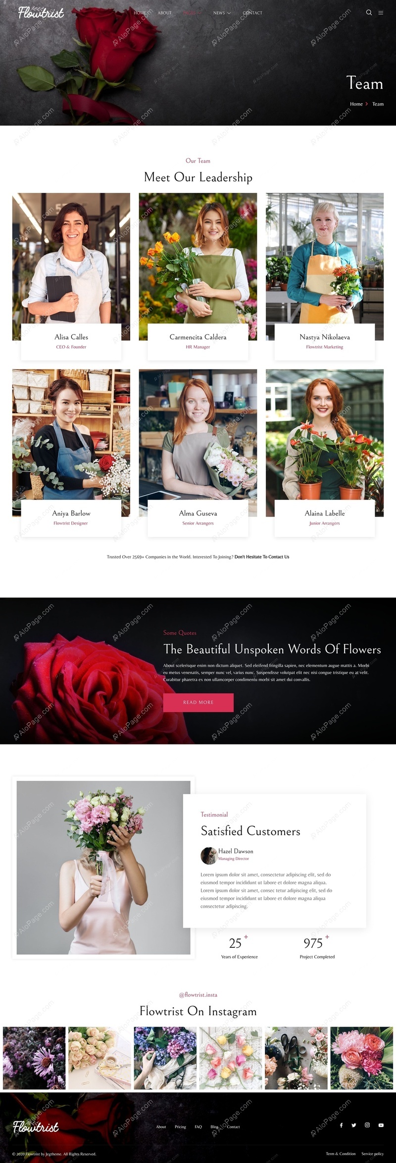 Floral Team Showcase For Creative Arrangements Website Template