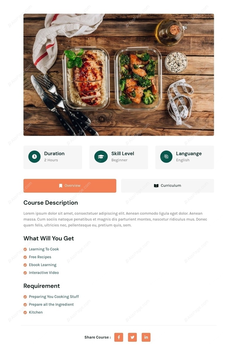 Interactive Cooking Course Overview Website Template