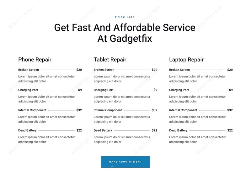 Affordable Repair Services Price List Website Template