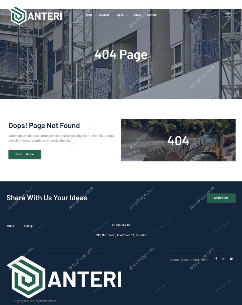 Concrete Services: 404 Error Page Website Template