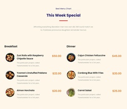 Pricing Menu Website Templates